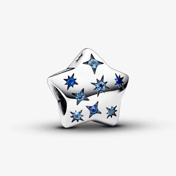 Sterling Silver Star Charm with Blue Crystals - Sterling silver star charm with blue cubic zirconia