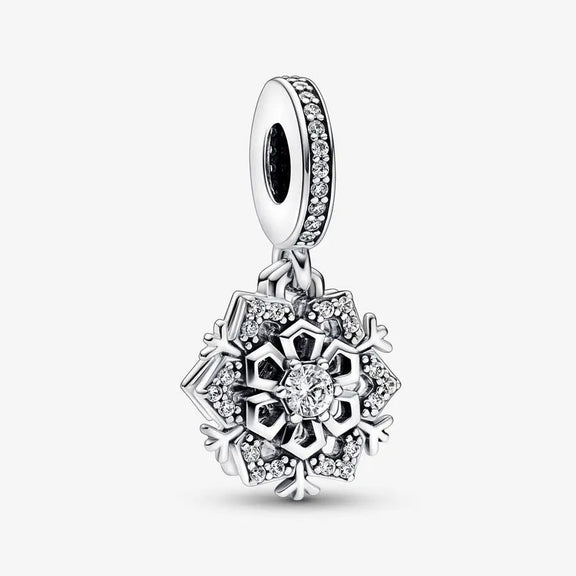 Sterling Silver Snowflake Charm with Crystals - Sterling silver snowflake charm with sparkling crystals