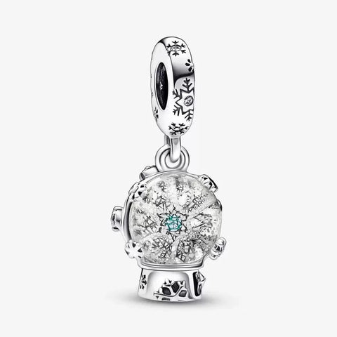 Sterling Silver Snowglobe Charm with Snowflakes - Sterling Silver Snowglobe Charm with Snowflakes
