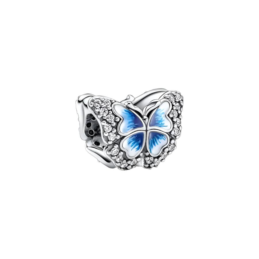 Sterling silver blue butterfly charm with crystals and enamel