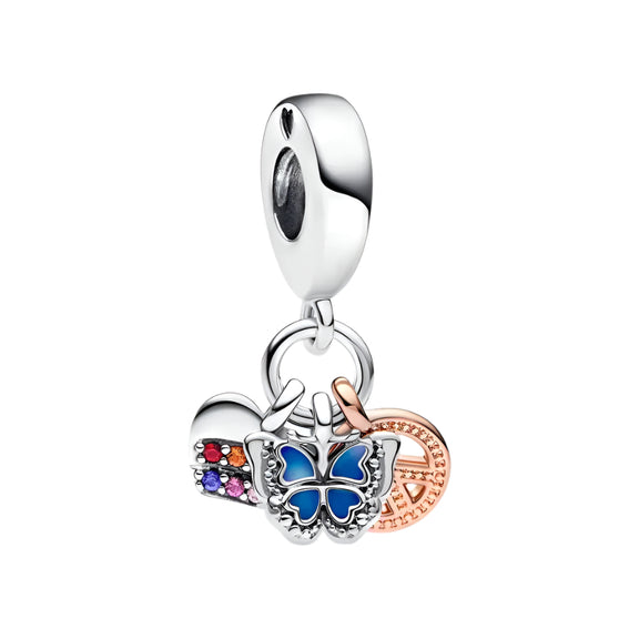 Sterling Silver Peace and Butterfly Charm - Sterling silver peace and butterfly charm with colorful enamel