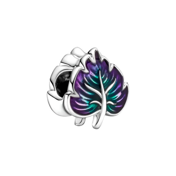 Sterling Silver Mystic Leaf Charm with Enamel - Sterling silver mystic leaf charm with purple and green enamel