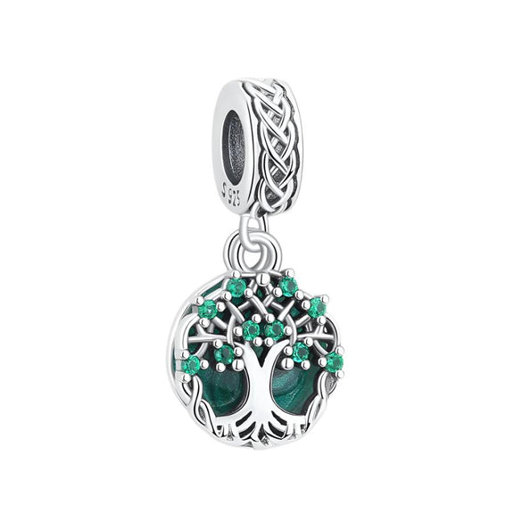 Sterling Silver Tree of Life Charm with Crystals - Sterling silver Tree of Life charm with green crystals