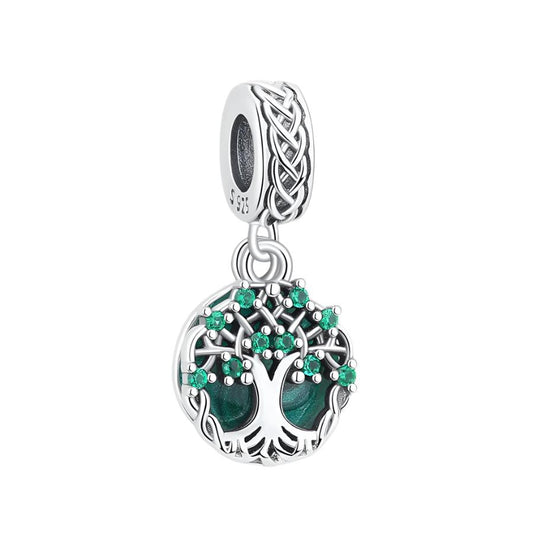 Sterling silver Tree of Life charm with green crystals