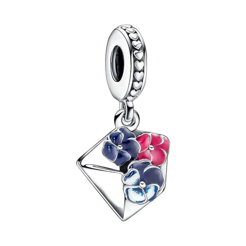 Sterling Silver Flower Envelope Charm with Enamel - Sterling Silver Flower Envelope Charm with Enamel