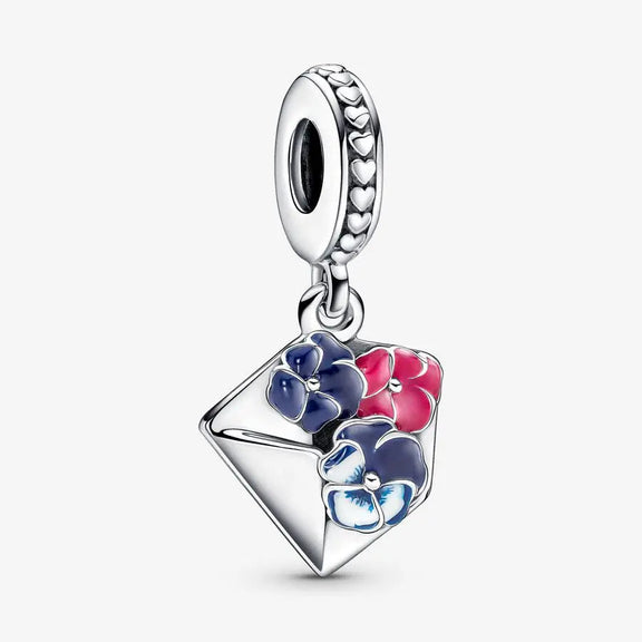 Sterling Silver Flower Envelope Charm with Enamel - Sterling silver flower envelope charm with colorful enamel