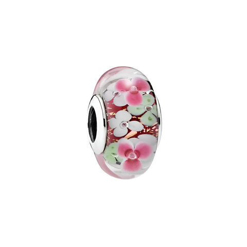 Pink Murano Glass Flower Charm - Pink Murano glass flower charm