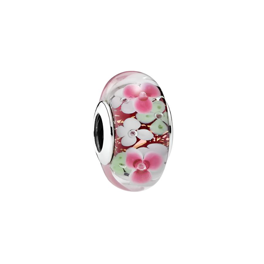 Pink Murano glass flower charm