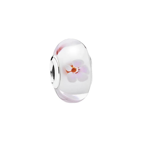 White Murano Glass Flower Charm - White Murano glass flower charm