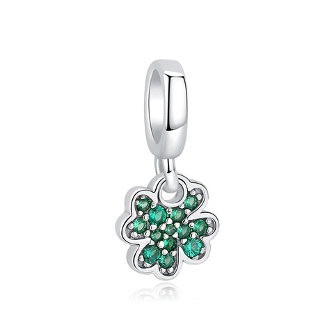 Sterling Silver Clover Charm with Pave Green Crystals - Sterling silver clover charm with pave green crystals