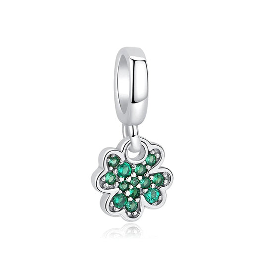 Sterling silver clover charm with pavé green crystals