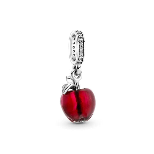 Sterling Silver Red Apple Charm with pave Crystals