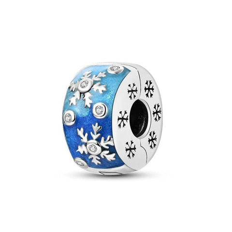 Sterling Silver Christmas Charm with Blue Snowflakes & Crystals - Sterling Silver Christmas Charm with Blue Snowflakes & Crystals
