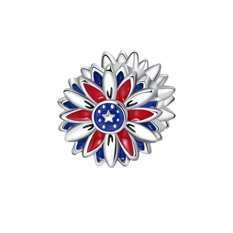 Sterling Silver Patriotic Flower Charm - Sterling Silver Patriotic Flower Charm