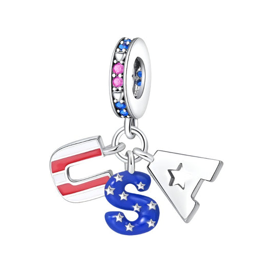 USA letter charm with "USA" in red, white, and blue enamel.