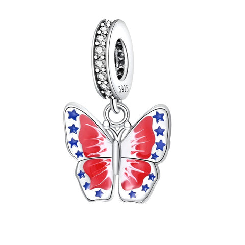 Sterling Silver Patriotic Butterfly Charm - Sterling Silver Patriotic Butterfly Charm