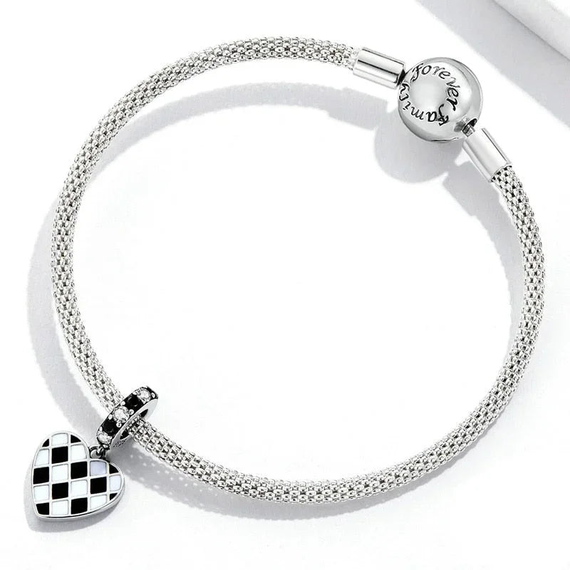 checkered-heart-charm Pandora Jewelry fits bracelet charm affordable