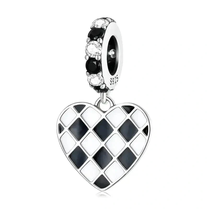 checkered-heart-charm charm affordable fits Pandora bracelet Jewelry