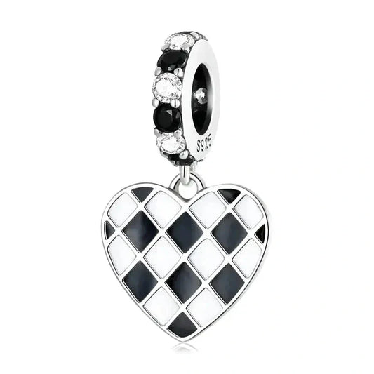 checkered-heart-charm charm affordable fits Pandora bracelet Jewelry