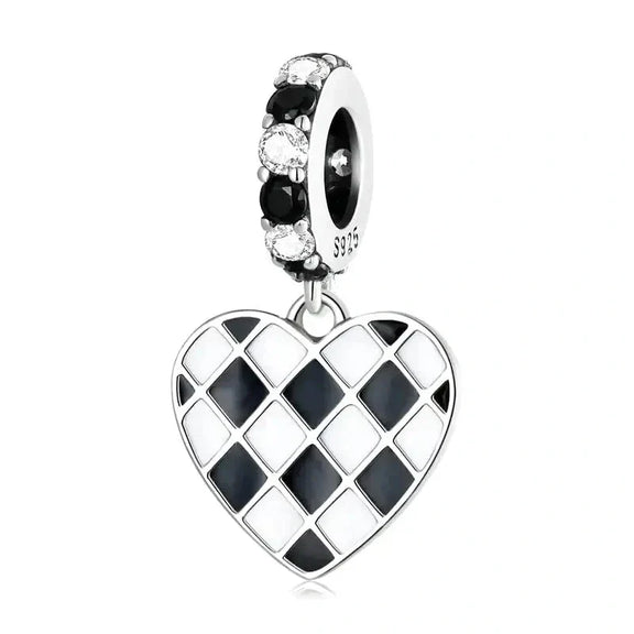 Checkered Heart Charm - checkered-heart-charm charm affordable fits Pandora bracelet Jewelry