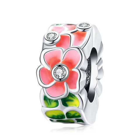 Flower pink Spacer Charm - Flower pink Spacer Charm