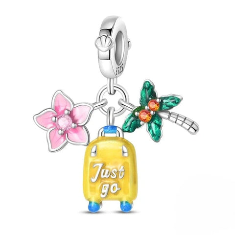 Cherry Blossom, Suitcase & Palm Triple Dangle Charm - Cherry Blossom, Suitcase & Palm Triple Dangle Charm