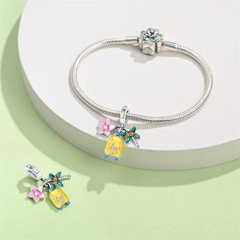 Cherry Blossom, Suitcase & Palm Triple Dangle Charm - Cherry Blossom, Suitcase & Palm Triple Dangle Charm