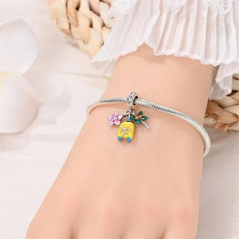 Cherry Blossom, Suitcase & Palm Triple Dangle Charm - Cherry Blossom, Suitcase & Palm Triple Dangle Charm