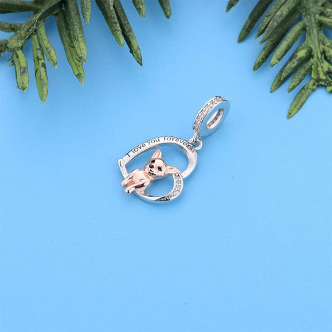 Chihuahua Love Silver Heart Dog Charm - Chihuahua Love Silver Heart Dog Charm