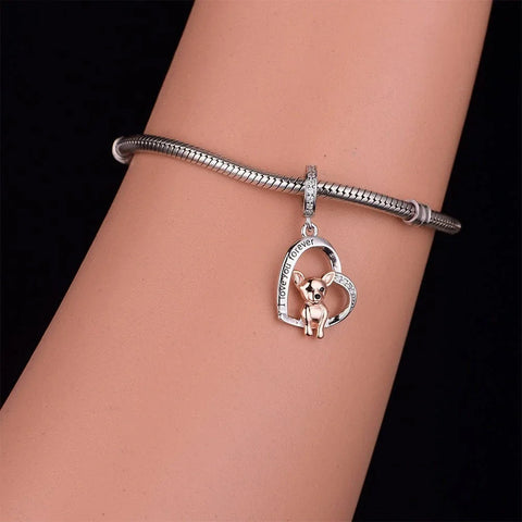 Chihuahua Love Silver Heart Dog Charm - Chihuahua Love Silver Heart Dog Charm