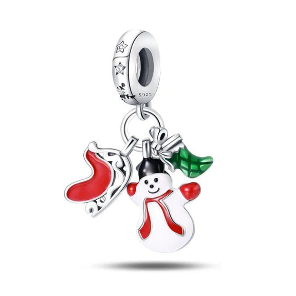 Sterling Silver Christmas Charm with Snowman & Stocking - Sterling Silver Christmas Charm with Snowman & Stocking - christian snowman dangle charm - Pandora