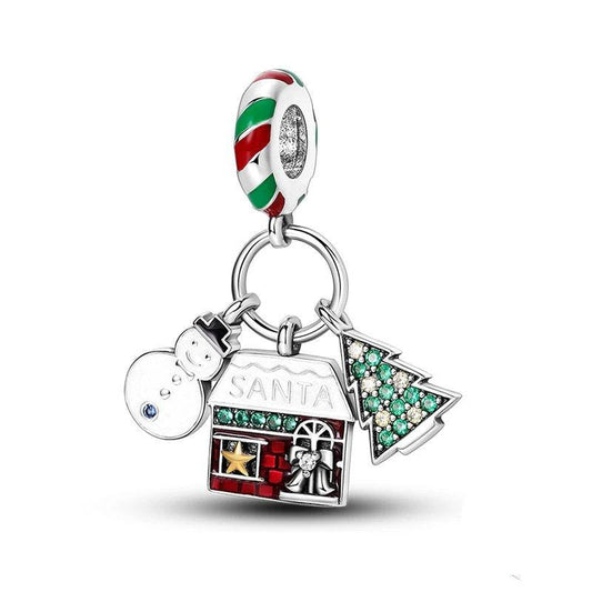 sterling silver christmas charms with Santa's Workshop - christian house charm - Pandora