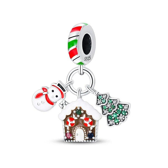 sterling silver christmas charms with Gingerbread House & Snowman - sterling silver christmas charms with Gingerbread House & Snowman - christian house charm - Pandora