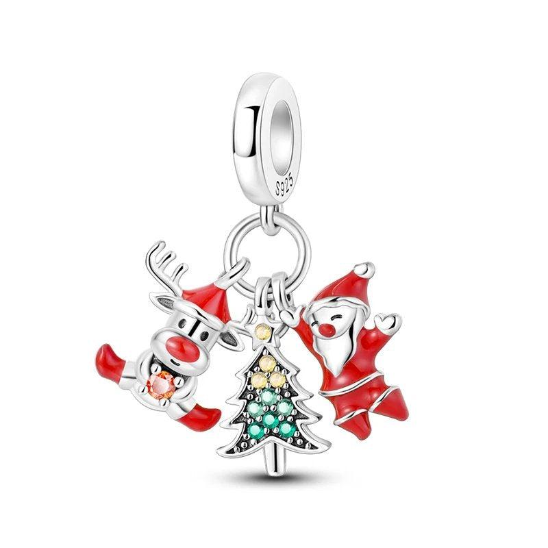 sterling silver christmas charms with Santa & Reindeer - christian tree charm - Pandora