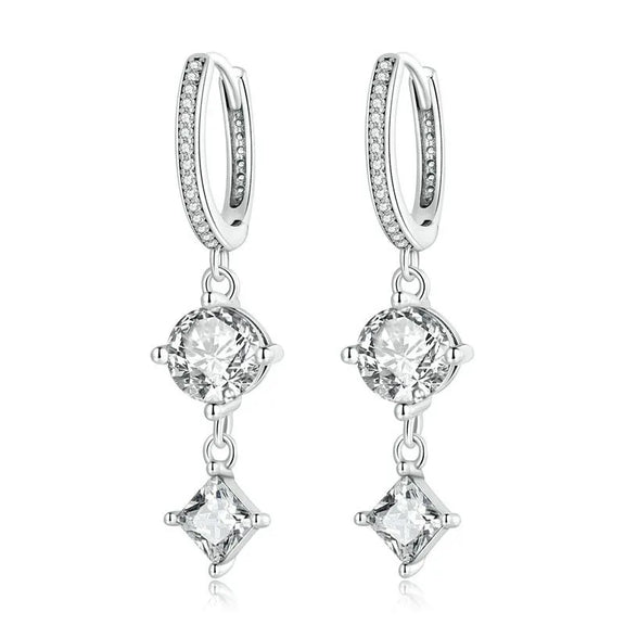 Classic Silver Dangle Earrings - classic silver dangle earrings round and square zircon