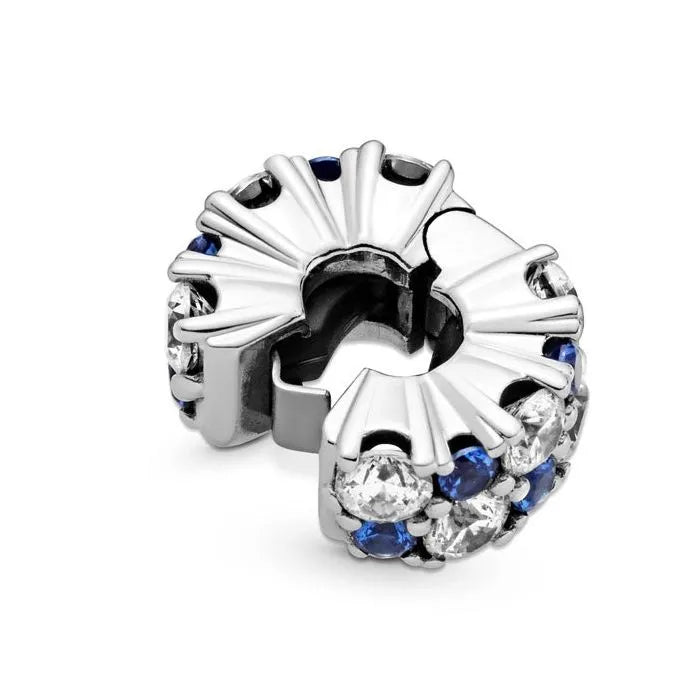 Clear Blue Sparkling Clip - Sparkling blue clip with clear accents, a secure and stylish choice for charm bracelets.