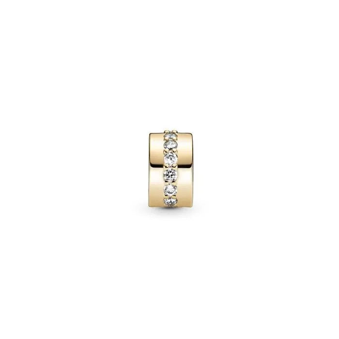 Clear Sparkling Row Clip 14K - Elegant 14K gold clip with a sparkling row, ideal for adding sophistication to charm bracelets.