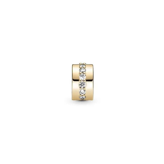 Clear Sparkling Row Clip 14K - Elegant 14K gold clip with a sparkling row, ideal for adding sophistication to charm bracelets.