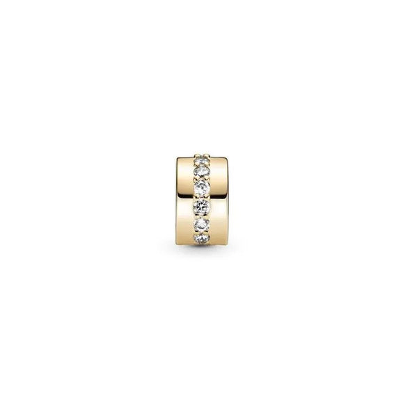 Clear Sparkling Row Clip - 14k plated - Clear Sparkling Row Clip 14K - Elegant 14K gold clip with a sparkling row, ideal for adding sophistication to charm bracelets.