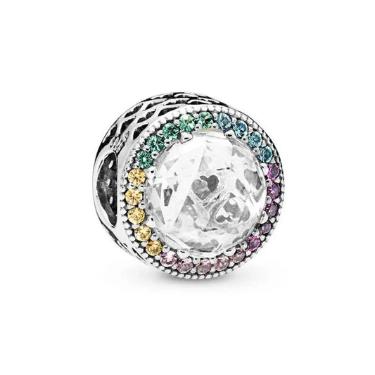 Clear Crystal Charm with Multicolor Gemstone Halo in Sterling Silver