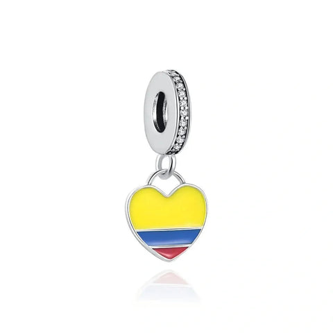 jewlouli colombia-heart-flag-dangle-pandora-charm-jewelry fits pandora bracelet