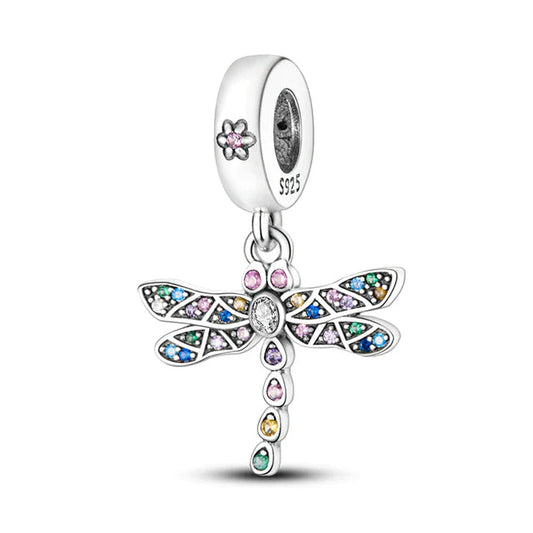 Colorful Silver Dragonfly Charm