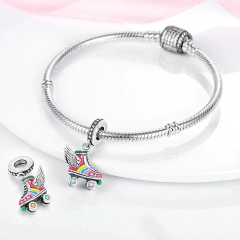Colorful Roller Skates Wings Dangle Charm - Colorful Roller Skates Wings Dangle Charm