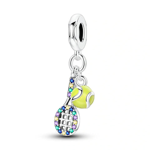 Colorful Tennis Racket & Ball Dangle Charm - Colorful Tennis Racket & Ball Dangle Charm