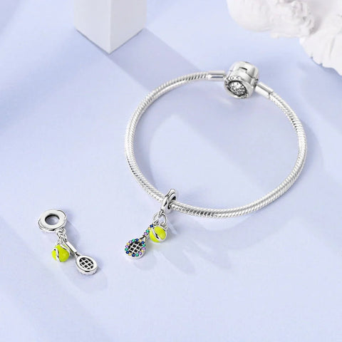 Colorful Tennis Racket & Ball Dangle Charm - Colorful Tennis Racket & Ball Dangle Charm