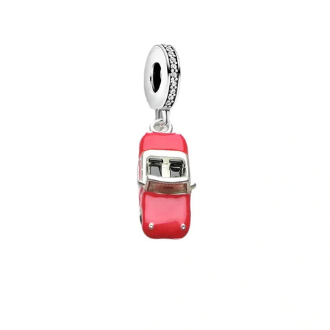 Red car charm with silver accents.