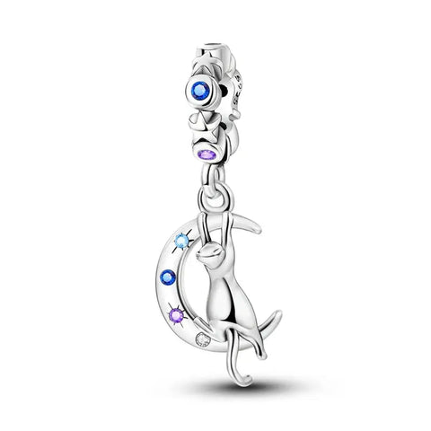Crescent Moon and Star Cat Charm - Crescent Moon and Star Cat Charm