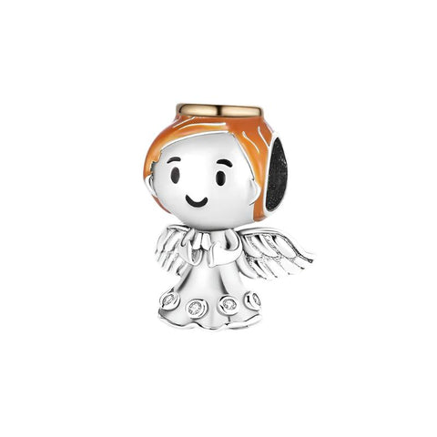 Cute Sterling Silver Angel Charm with Halo and Golden Hair - Cute Sterling Silver Angel Charm with Halo and Golden Hair