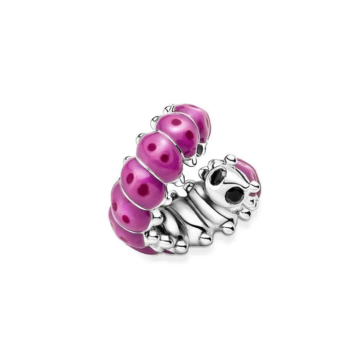 Curled caterpillar charm, adds a playful and unique nature-inspired look to charm bracelets