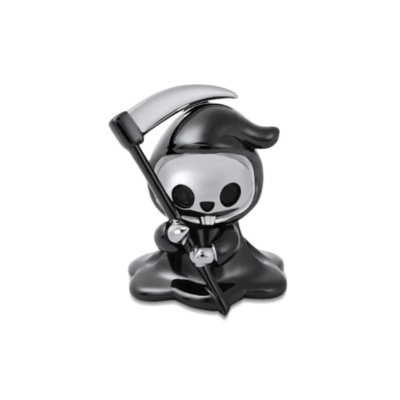 Adorable Grim Reaper Charm with Black Enamel Detailing - Cute sterling silver Grim Reaper charm with black enamel and scythe, perfect for charm bracelets or necklaces.